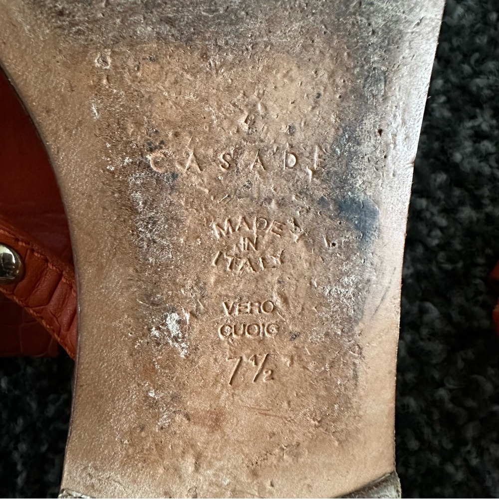 Casadei Orange Croc Embossed Studded Thong Flat Sandals Made In Italy - Picture 8 of 10